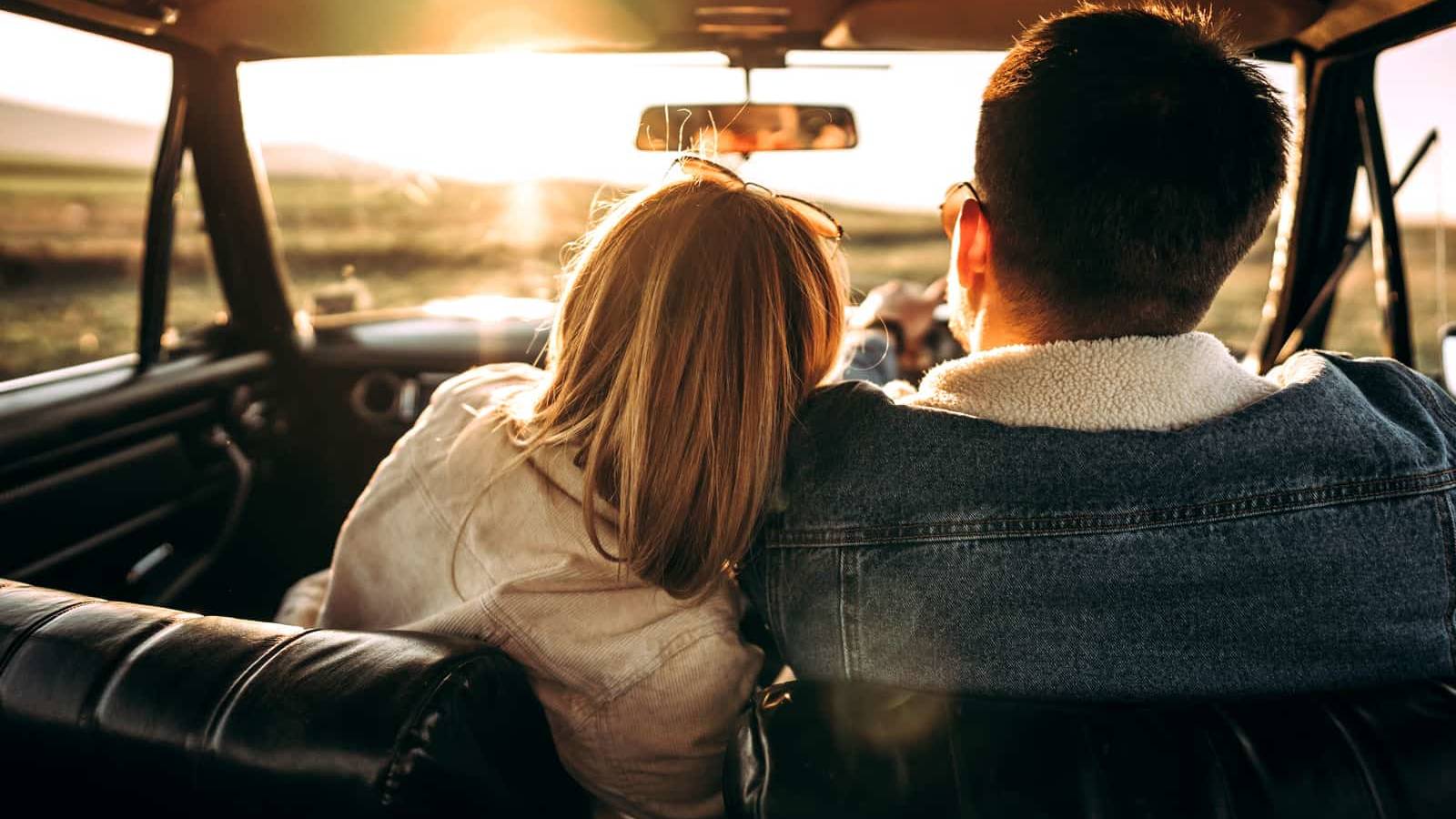 Just married couple in car