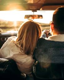 Just married couple in car