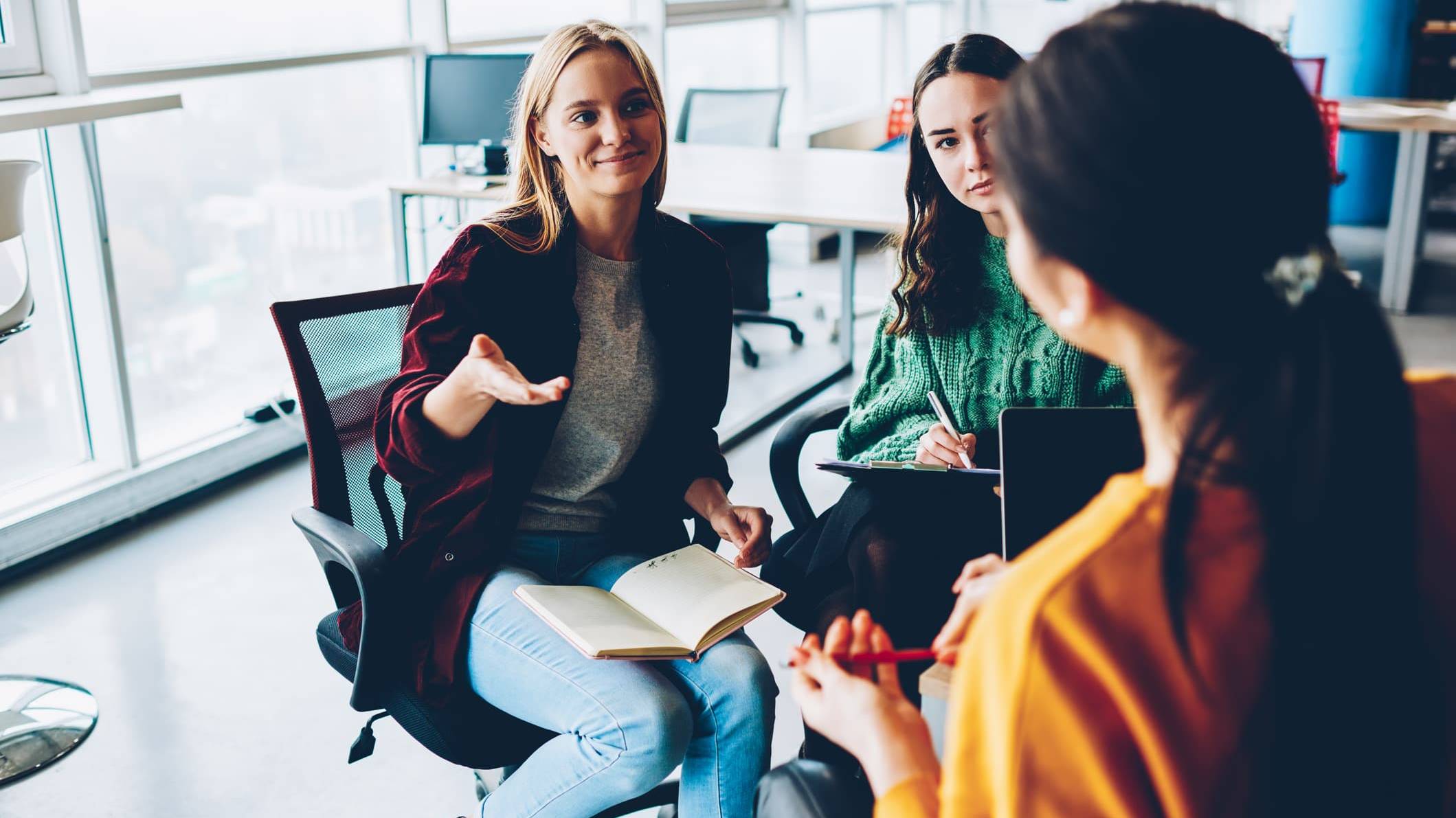 3 Women discussing workplace pensions