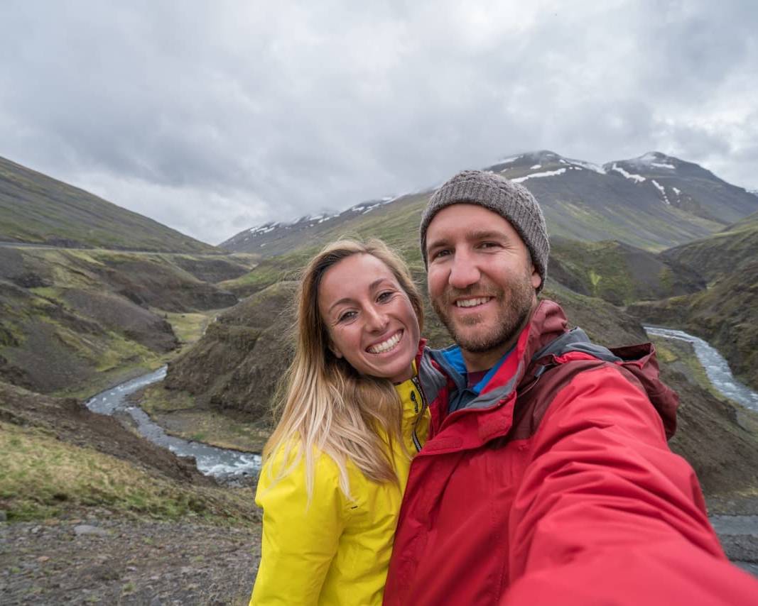 Couple taking selfie in the mountains