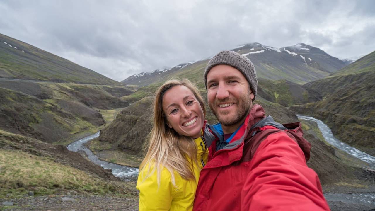 Couple taking selfie in the mountains