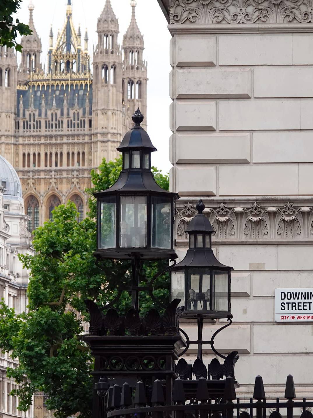 Downing Street in Westminster following political leadership changes and discussion about the impact on financial planning.
