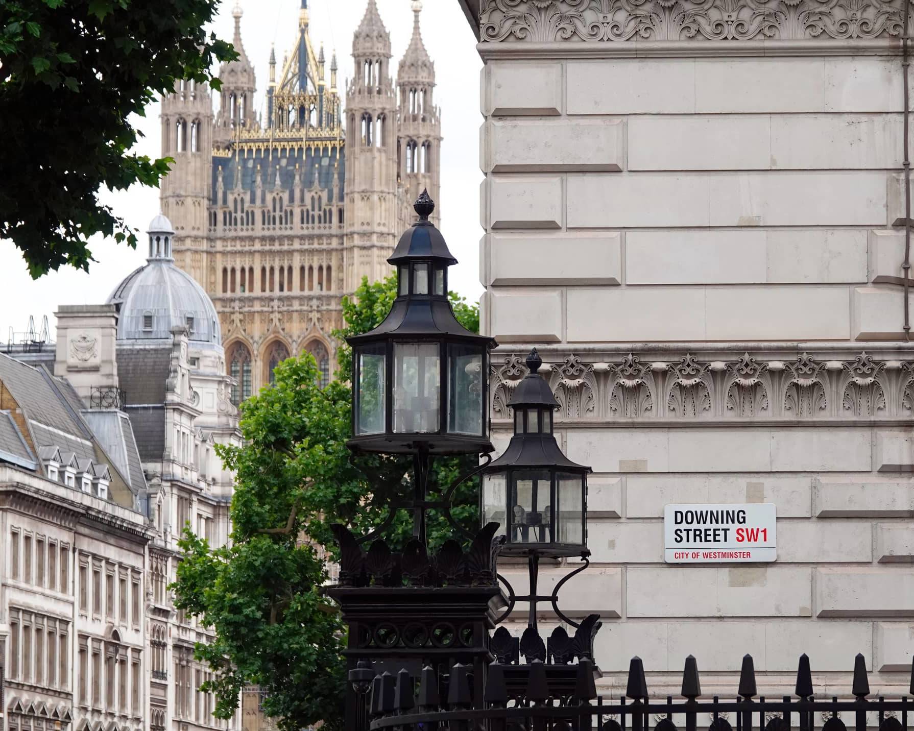 Downing Street in Westminster following political leadership changes and discussion about the impact on financial planning.